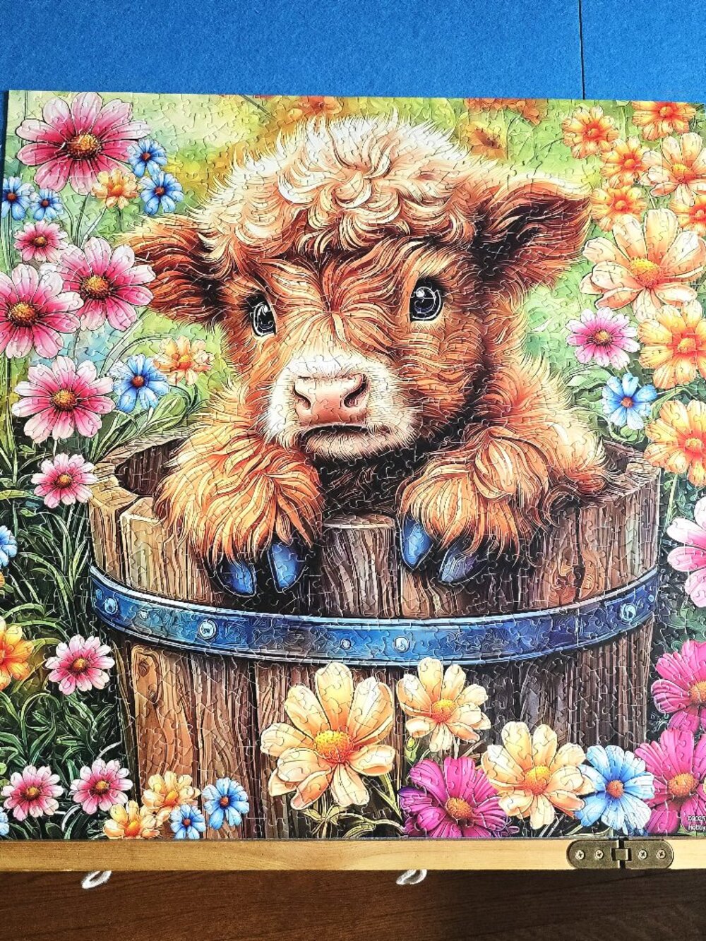Garden Calf 1000 Piece Jigsaw Puzzle Highland Cow Poster 23.9" x 23.9" Flowers